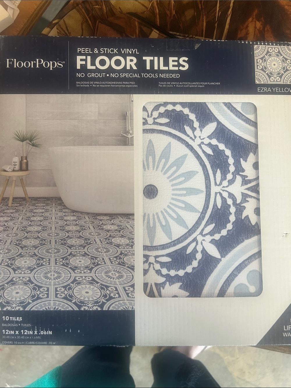 Ezra Yellow Peel & Stick Vinyl Floor Tiles - Blue/White
